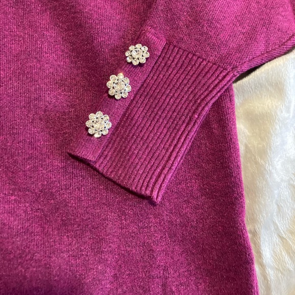 Tahari Plum Turtleneck Sweater with Jewel Cuffs - Picture 2 of 4